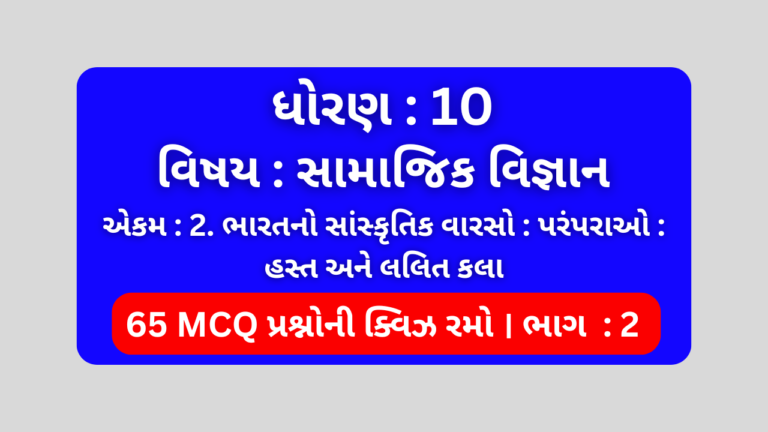 ધોરણ 10 સામાજિક વિજ્ઞાન એકમ 2 Mcq Quiz ભાગ 2